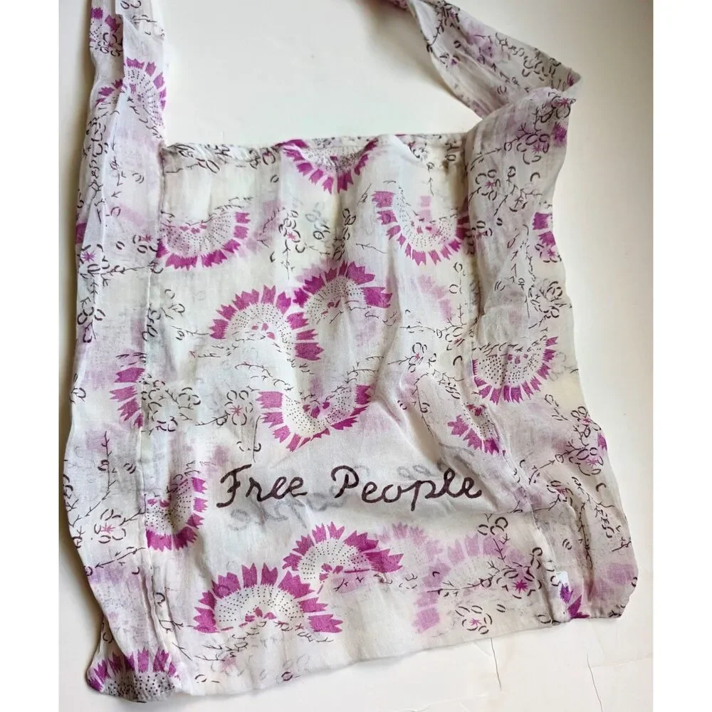 Free People Beige Strappy Camisole Crop Top with Red Roses L Bonus Bag